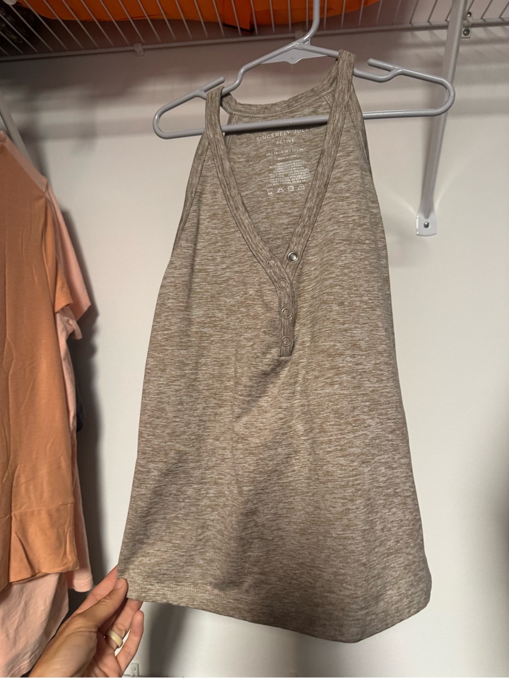 Sincerely Jules Beige Heather Henley Tank